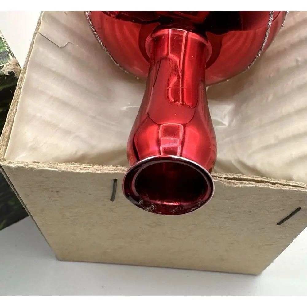 Vintage Commodore Glass Tree Topper Red 12.5” Spire Finial Gold Silver Romania